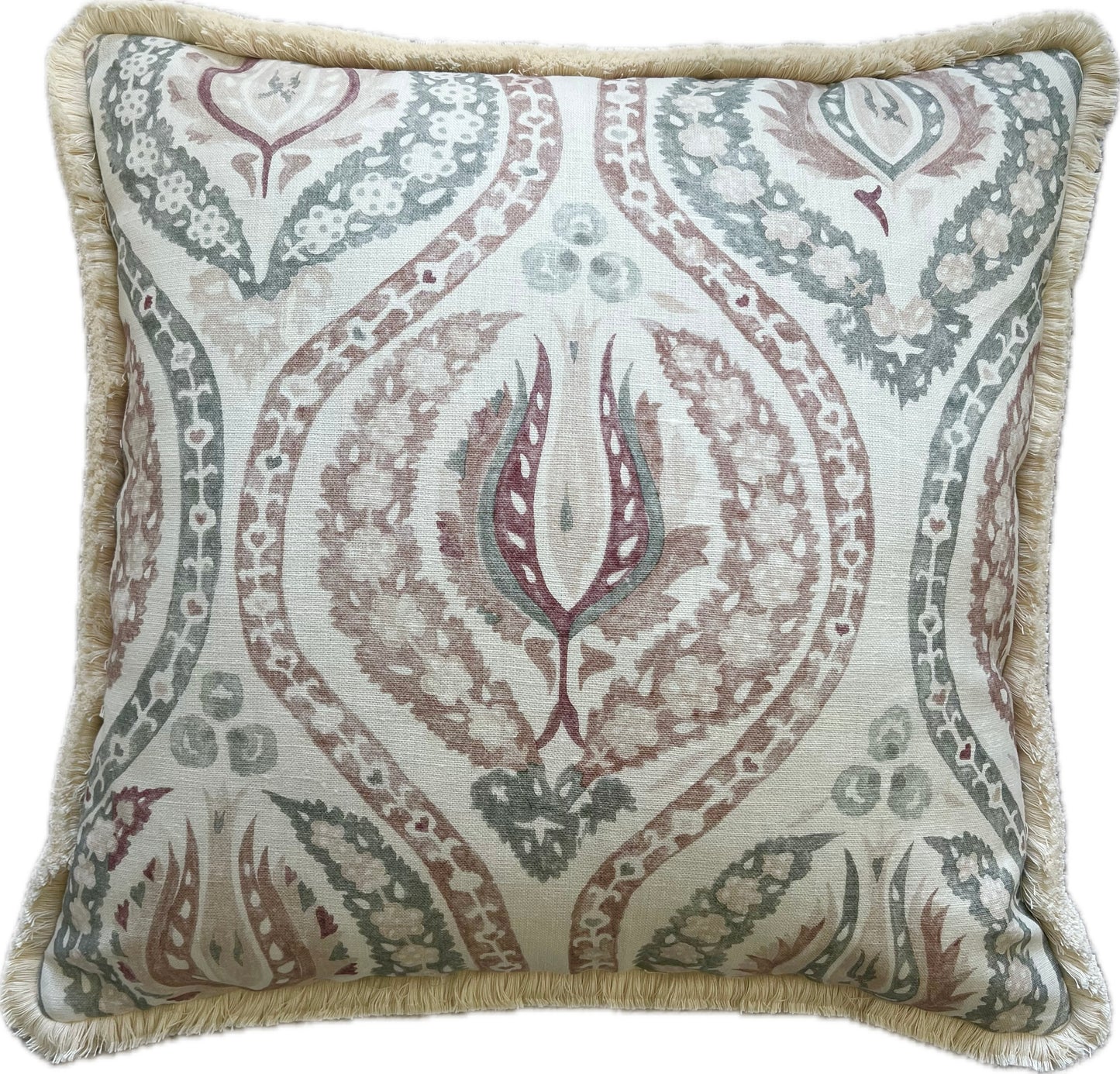Luxury patterned cushions in Lewis & Wood Benaki Rock Rose designer fabric