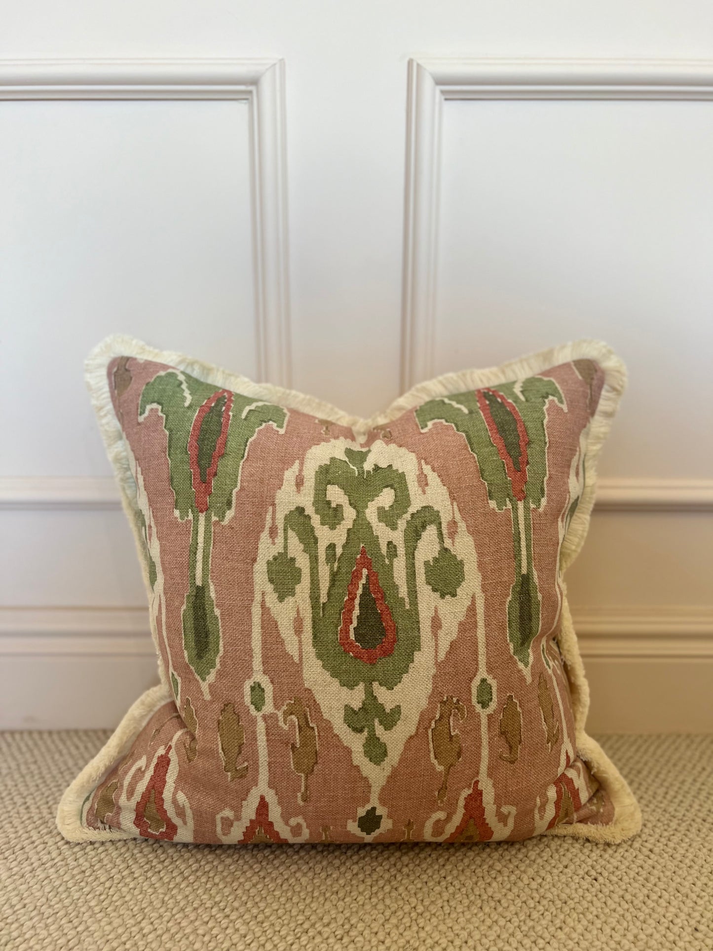 GP & J Baker Ikat Bokhara Rose Green Cushions