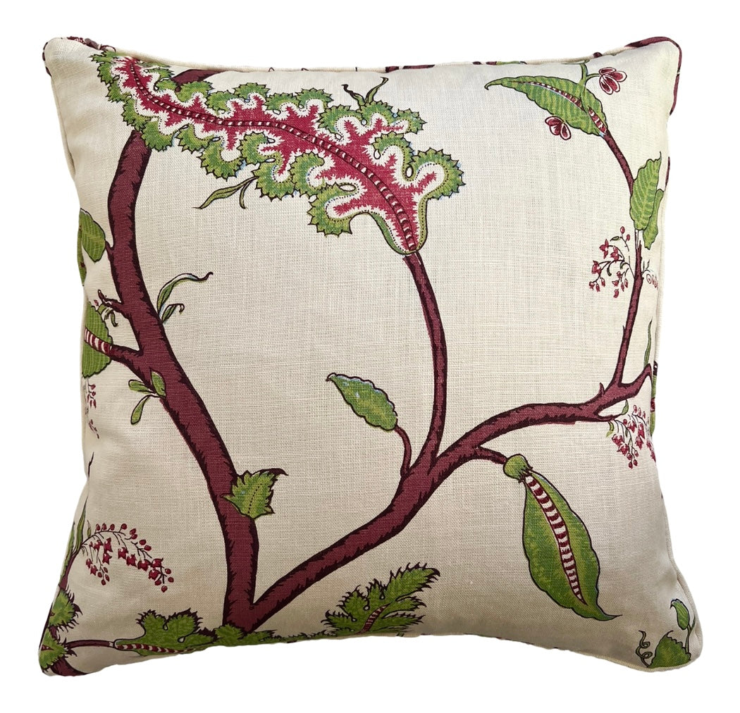 Luxury cushions in Soane Britain Tendril Vine fabric (Apple & Plum colourway) 