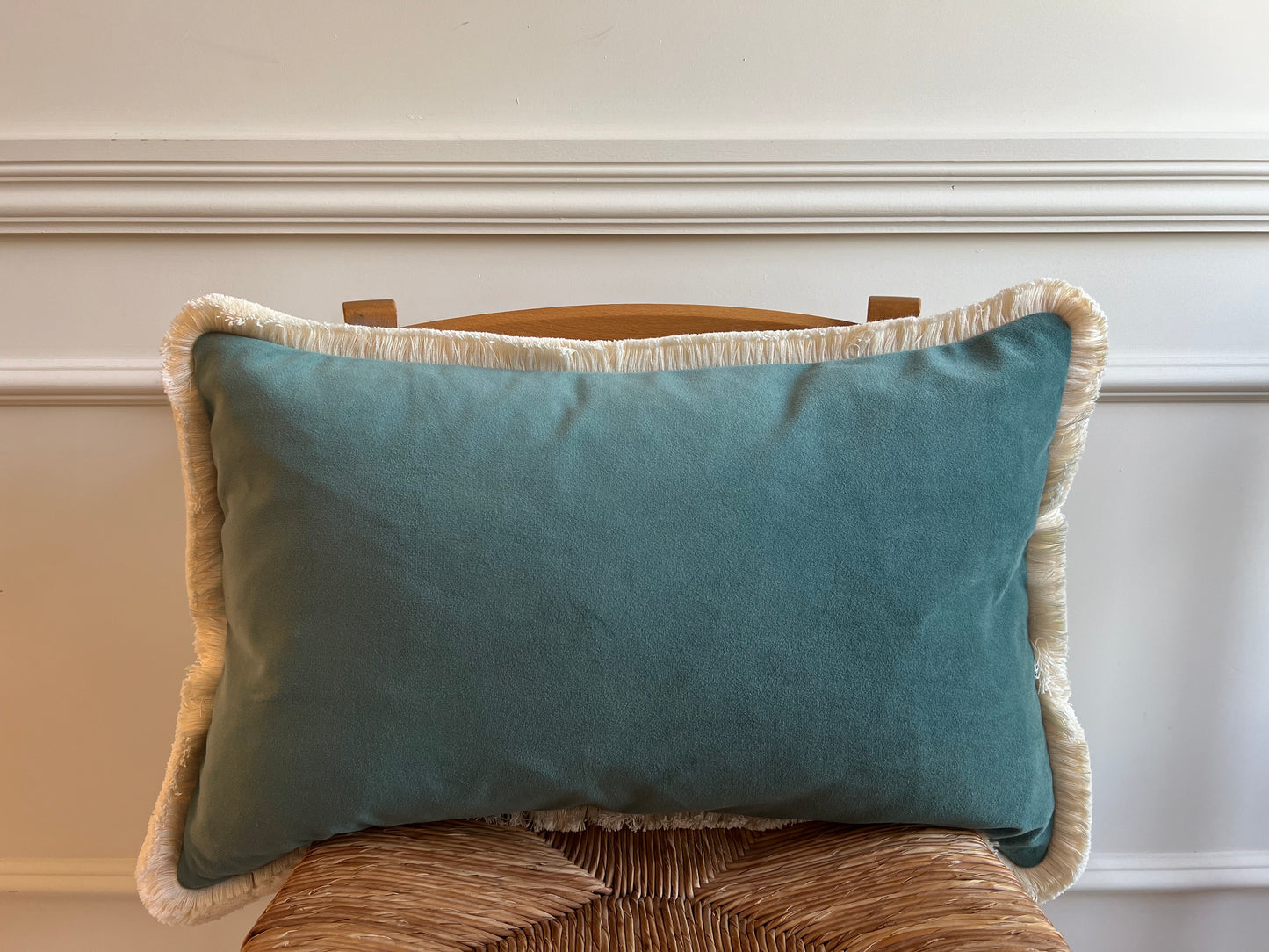 Aqua Lost & Found Fringed Lumbar Cushion