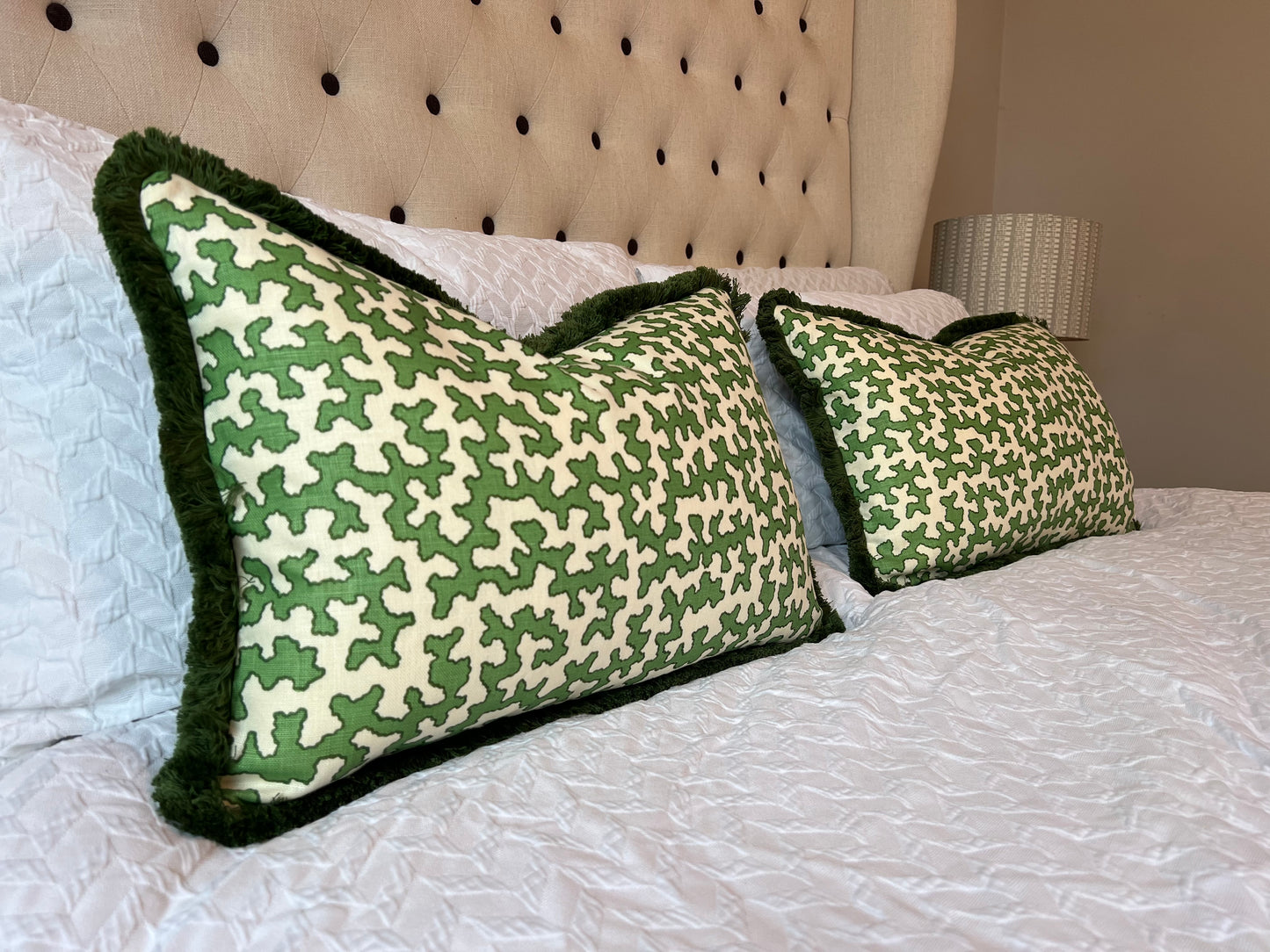 Colefax & Fowler Green Squiggle Lumbar Cushion