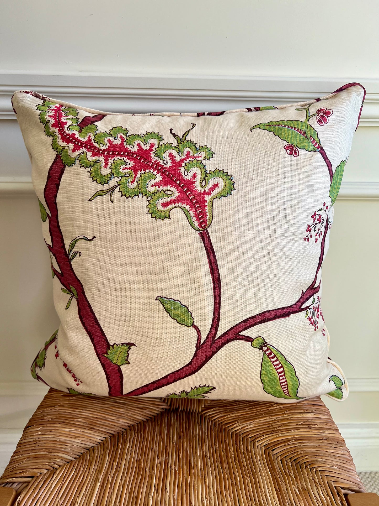 Luxury cushions in Soane Britain Tendril Vine fabric (Apple & Plum colourway) 