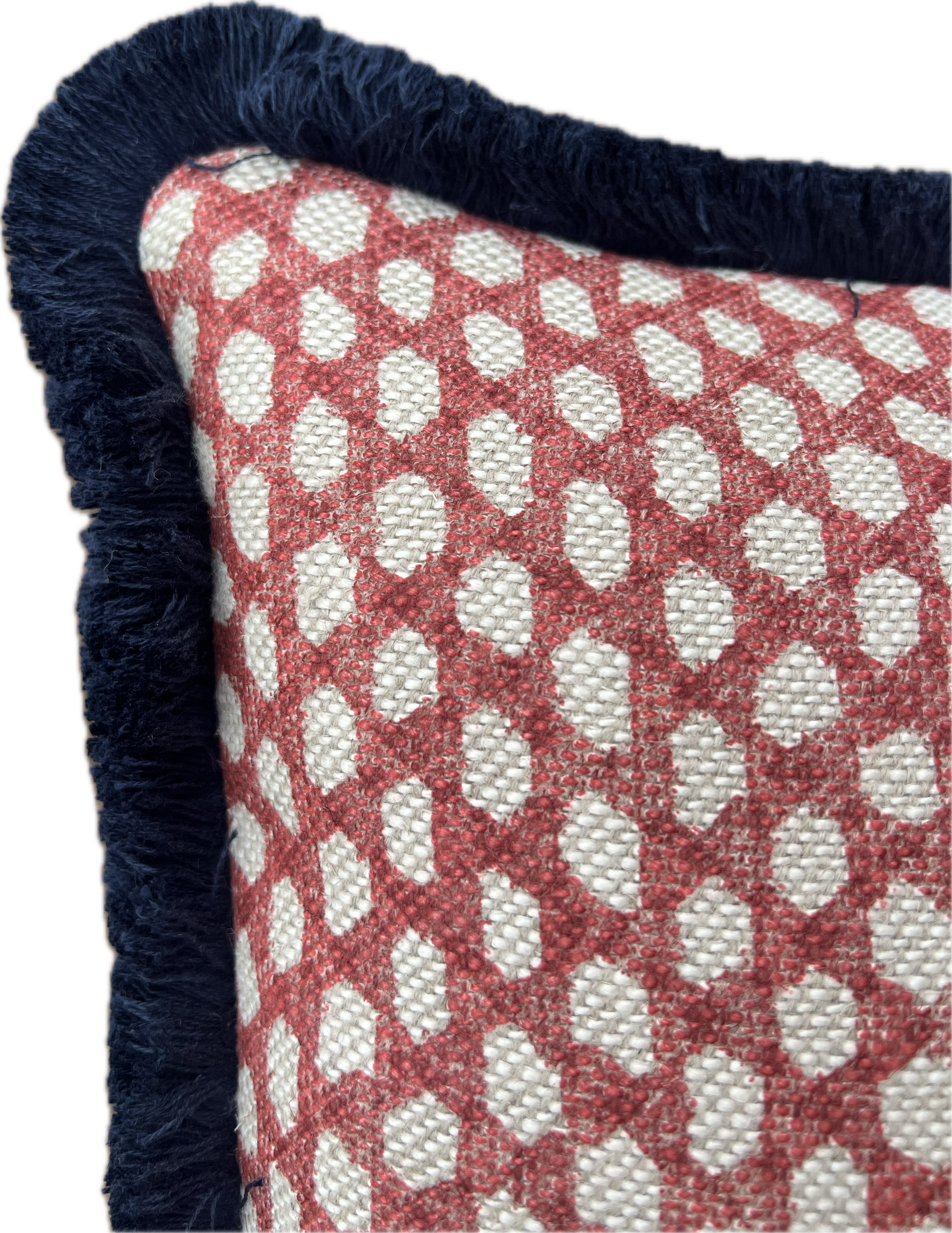 Luxury patterned cushions in Fermoie red Wicker fabric