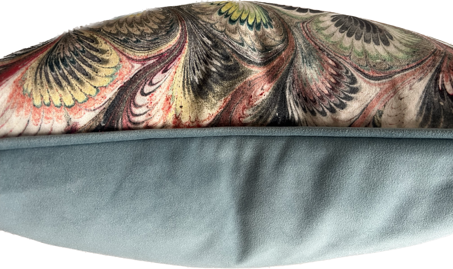 Luxury patterned cushions in Beata Heuman Marbelised Velvet fabric