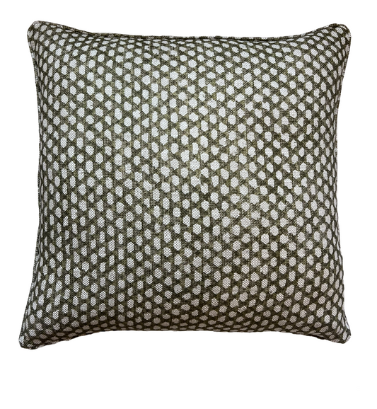 Luxury patterned cushions in Fermoie Wicker designer fabric N-114 green