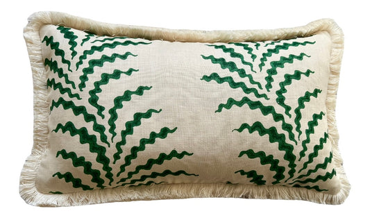 Luxury patterned cushions in green Soane Scrolling Fern designer fabric