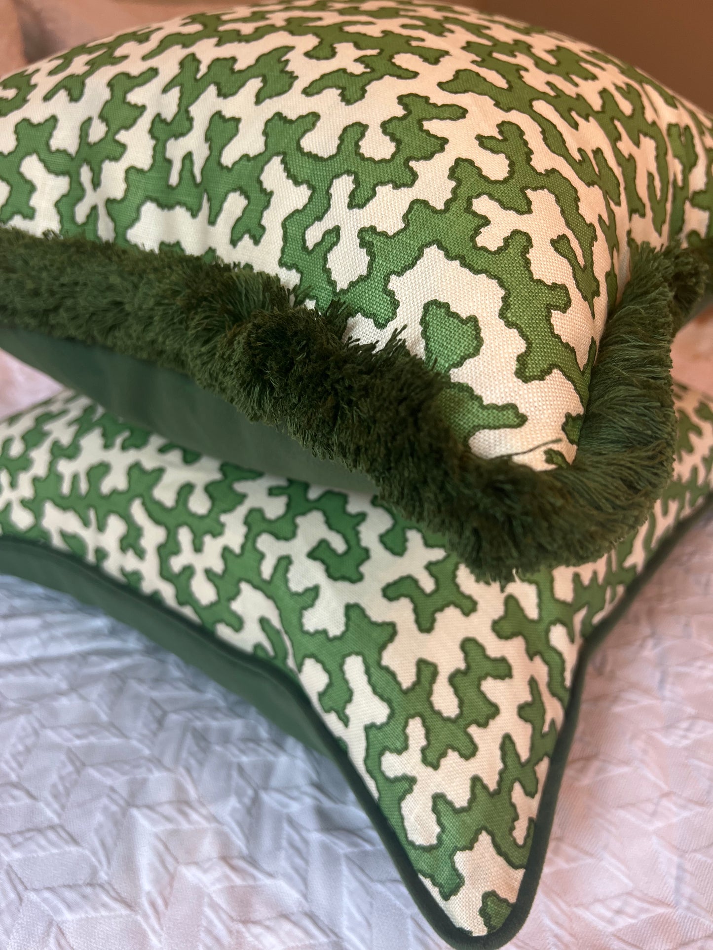 Colefax & Fowler Green Squiggle Lumbar Cushion