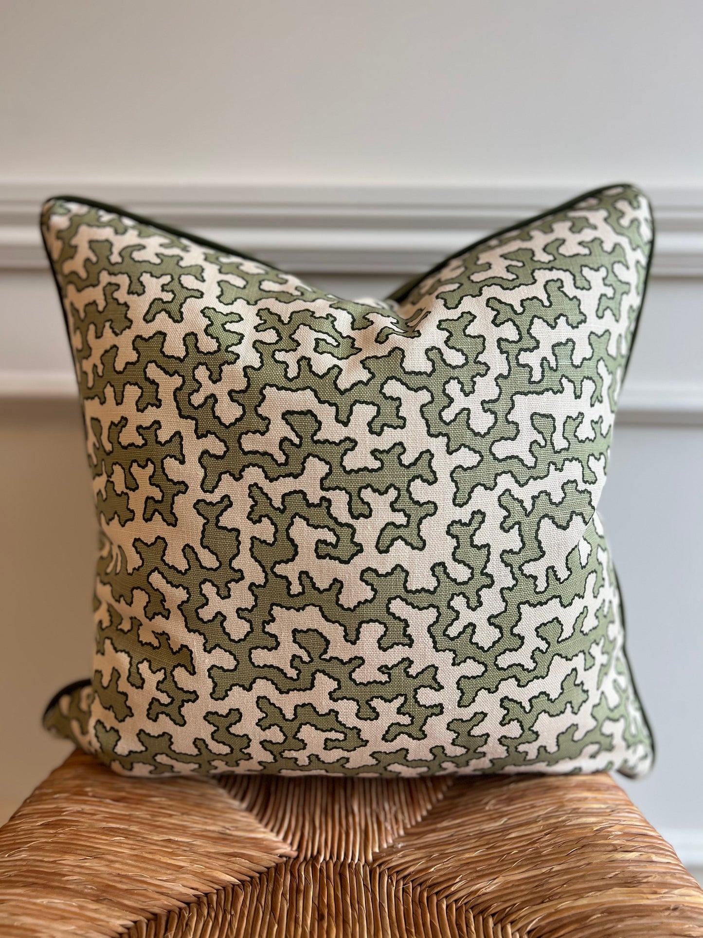 Colefax & Fowler Moss Squiggle Piped Cushion