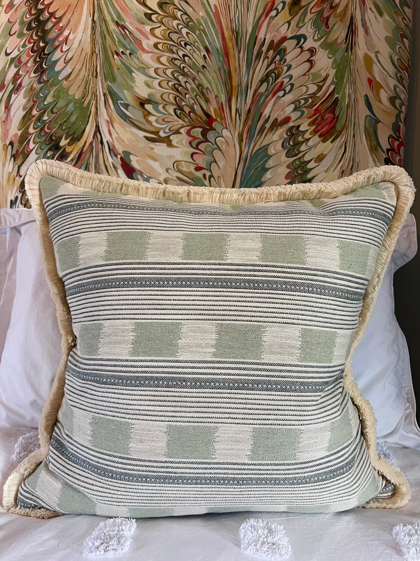 Pale Blue Lost & Found Fringed Cushion