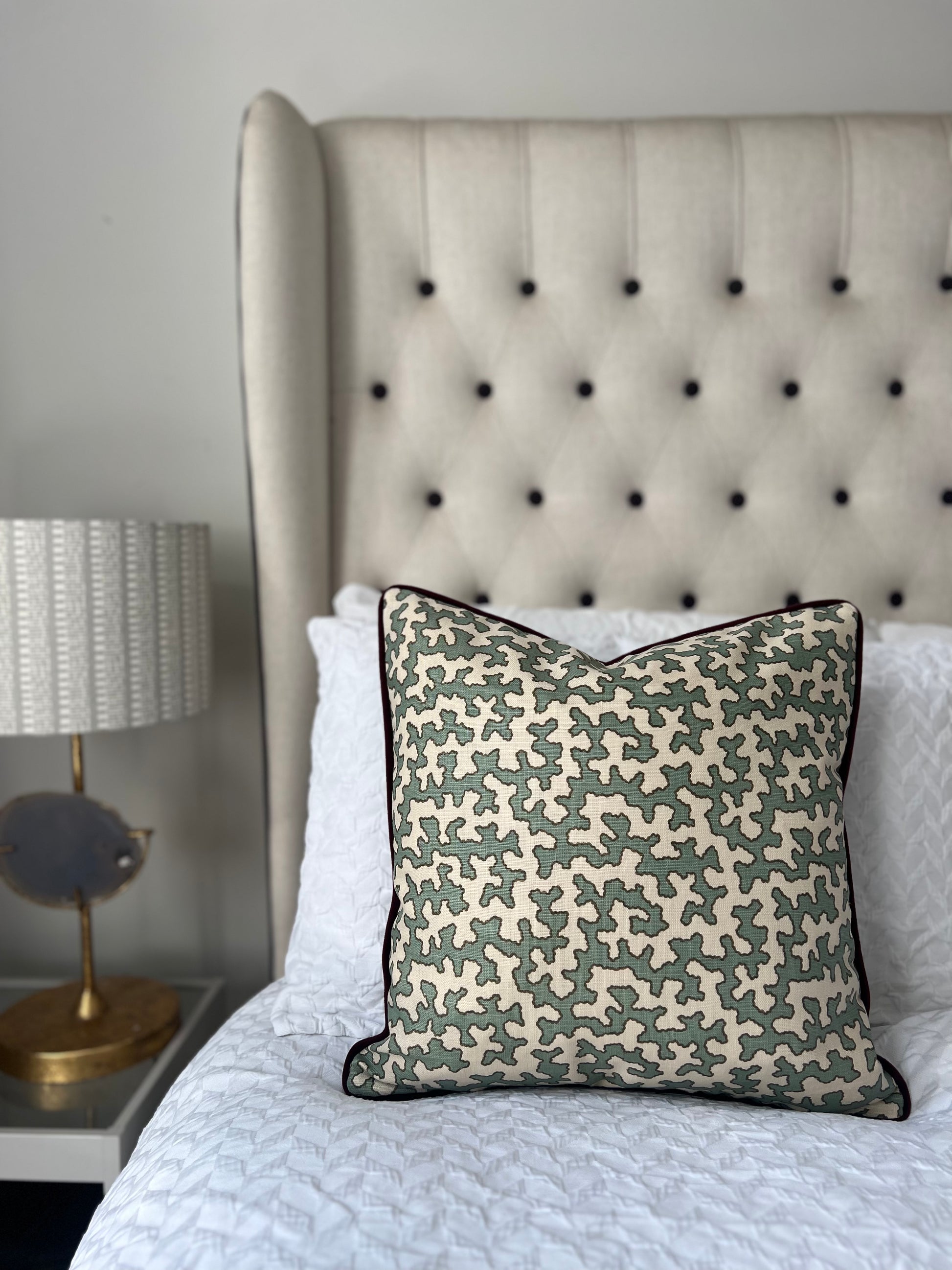 Colefax Fowler Cushions - Luxury cushions in Colefax Fowler Fabric (Aqua Squiggle) 