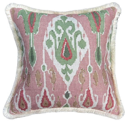 Cushions in GP & J Baker Rose Green Ikat Bokhara Fabric 