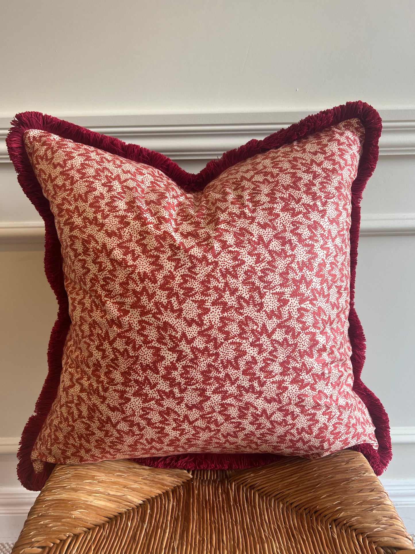 Luxury cushions in Warner Textile Archive / Claremont Nathalie fabric in red with brush fringe