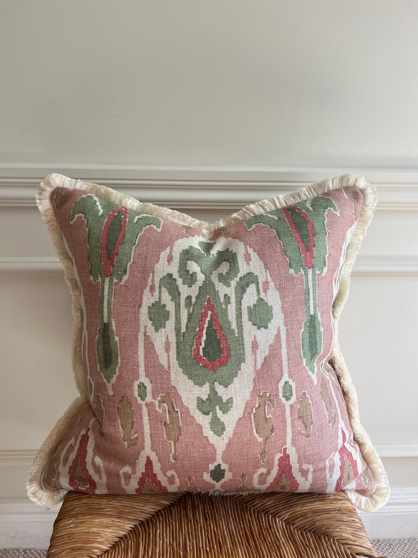 GP & J Baker Ikat Bokhara Rose Green Cushions