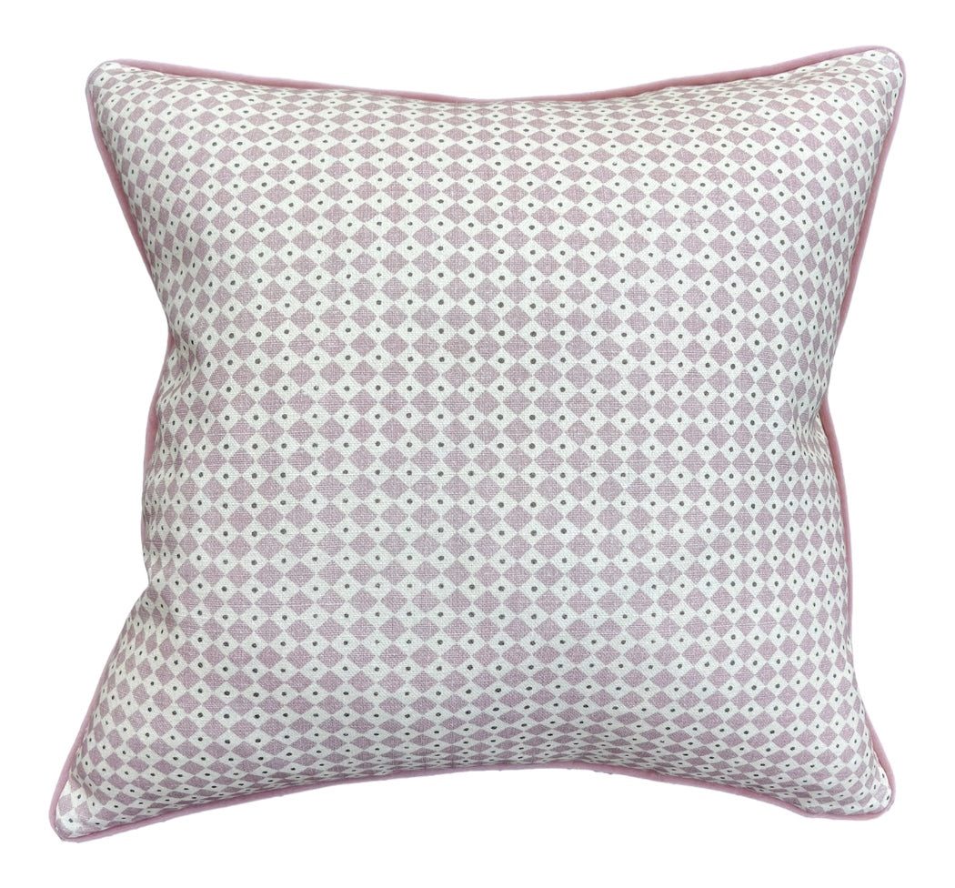 Luxury patterned cushions in Lewis & Wood Diamond Dot fabric Rose colourway 