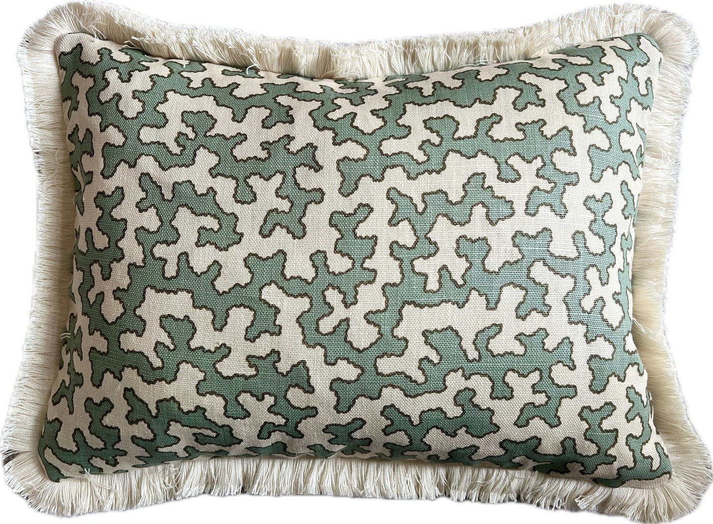 Colefax & Fowler Aqua Squiggle Fringed Cushion