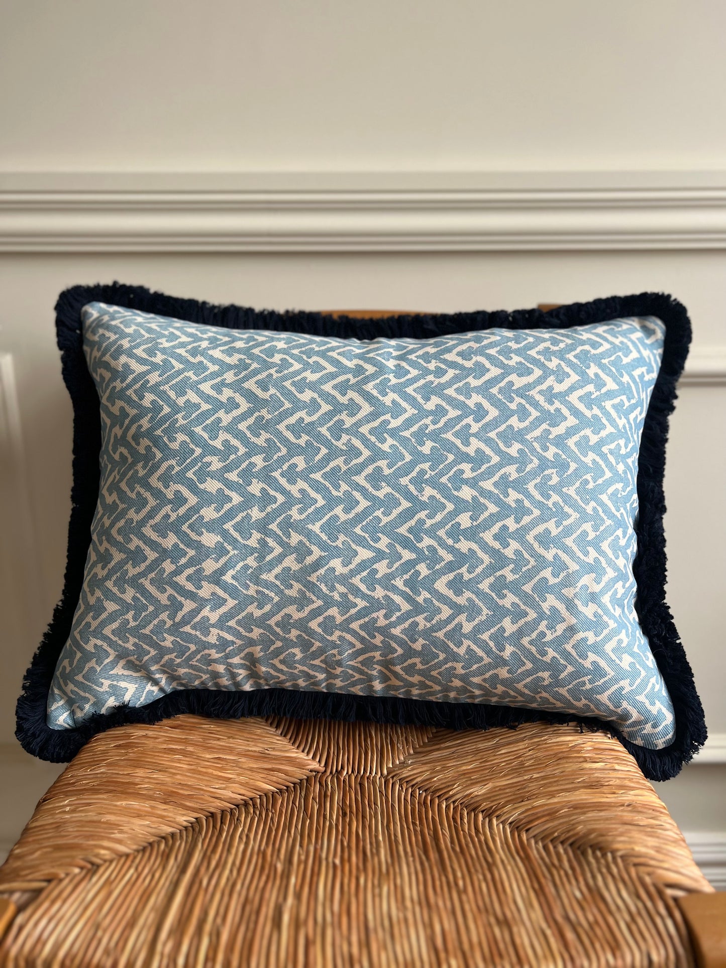 Fermoie Navy Rabanna Fringed Lumber Cushion