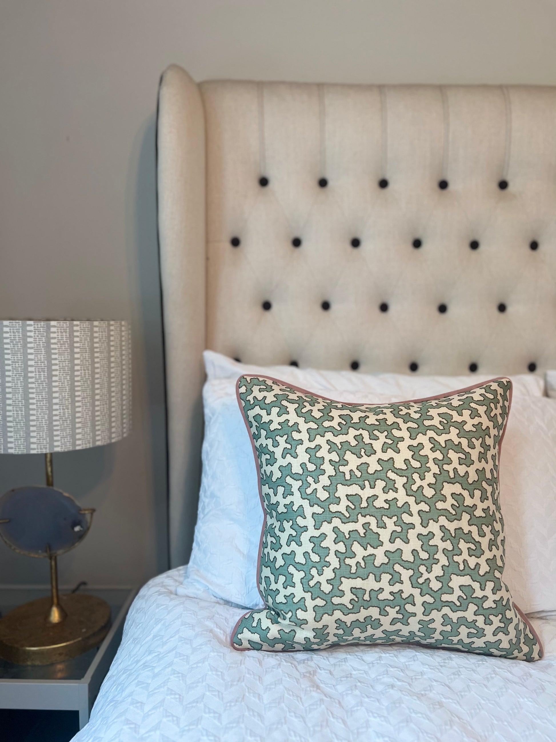 Colefax Fowler Cushions - Luxury cushions in Colefax Fowler Fabric (Aqua Squiggle) 