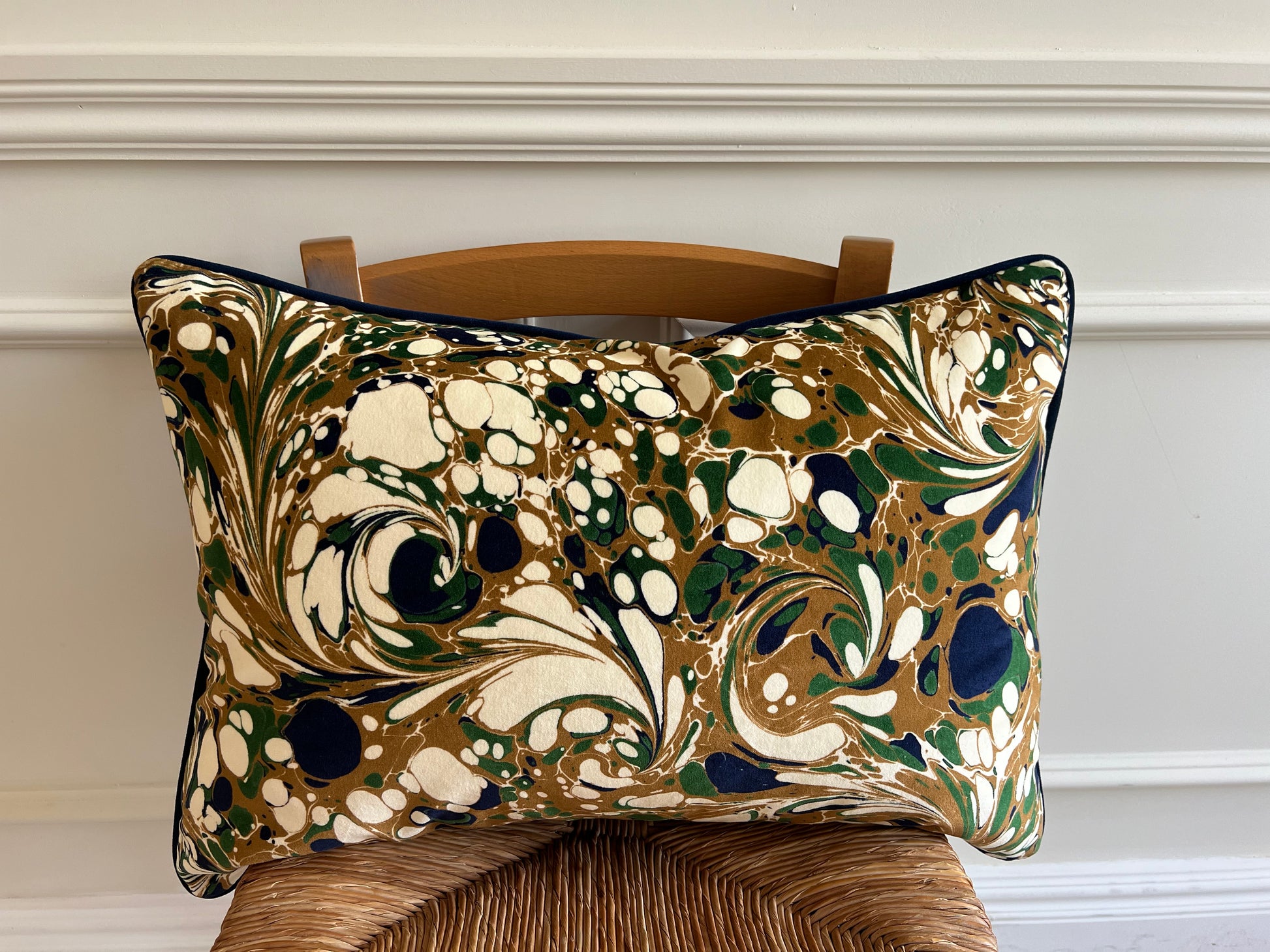 Luxury patterned cushions in Beata Heuman Dappled Velvet fabric