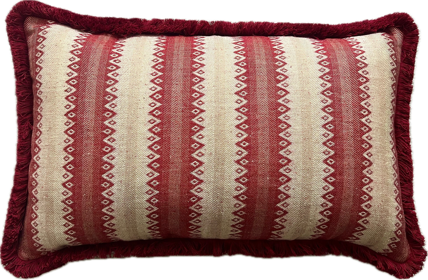 Luxury patterned cushions in Guy Goodfellow Cothay Stripe Campari designer fabric 