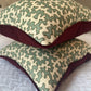 Colefax & Fowler Aqua Squiggle Burgundy Piped Cushion