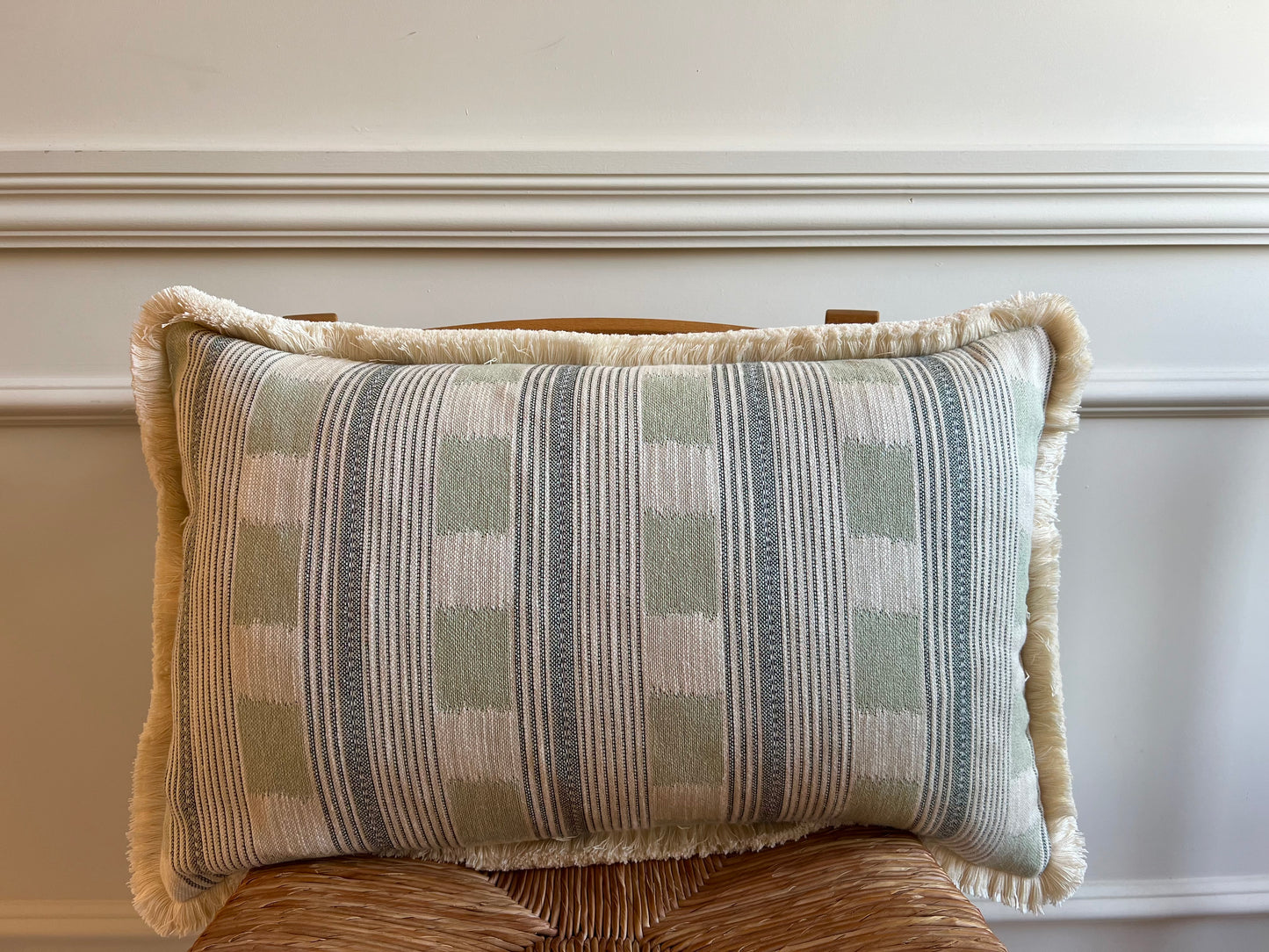 Aqua Lost & Found Fringed Lumbar Cushion