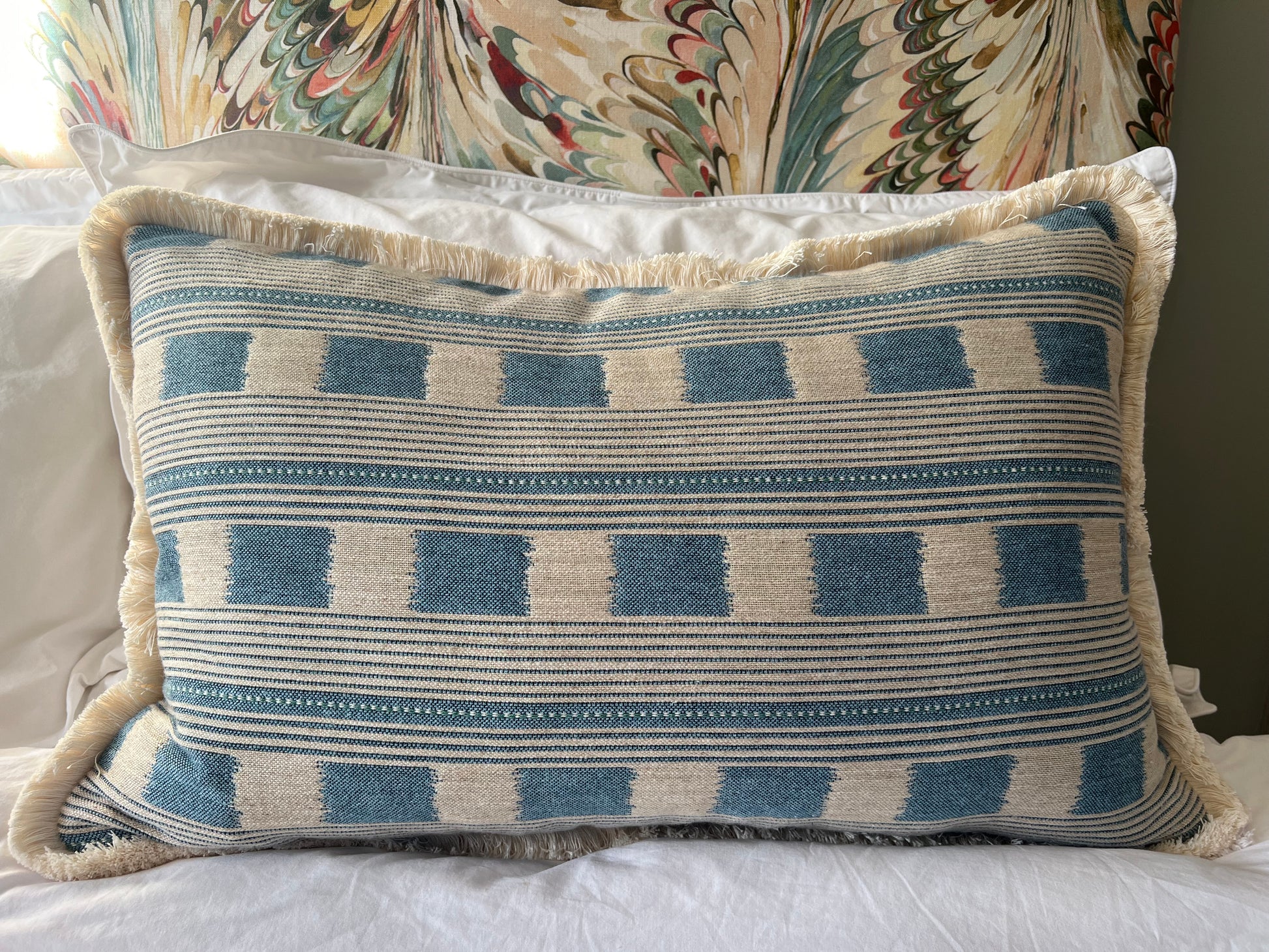 Luxury patterned cushions in Kit Kemp Christopher Farr Lost & Found Denim designer fabric