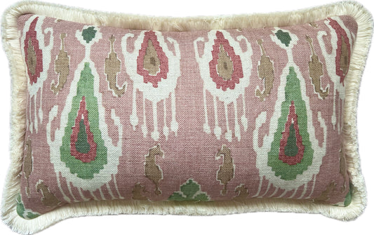 GP & J Baker Ikat Bokhara Rose Green Lumber Cushions