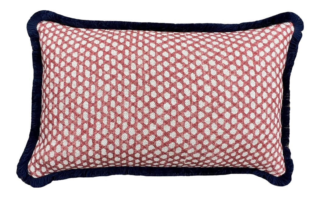 Luxury patterned cushions in Fermoie red Wicker fabric