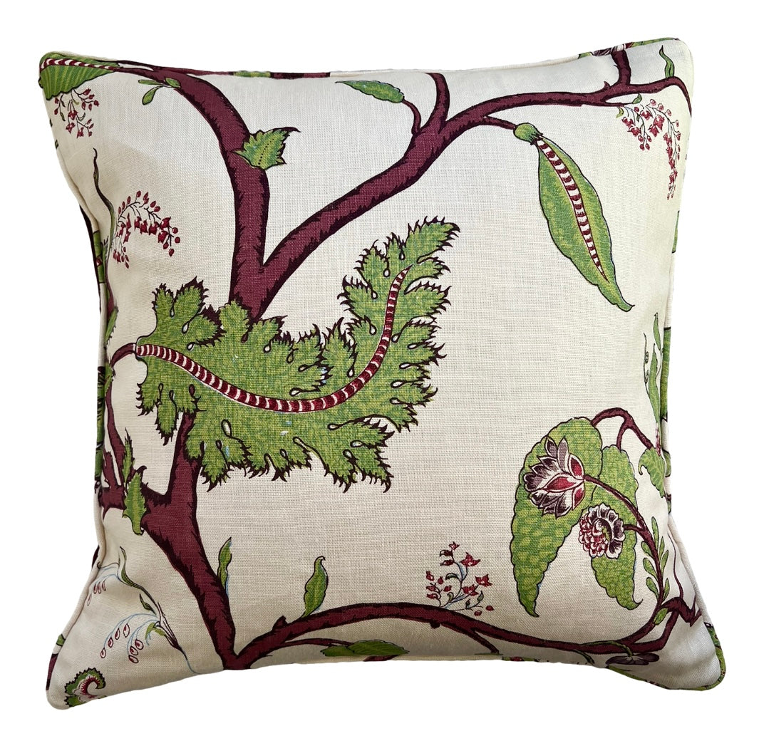 Luxury cushions in Soane Britain Tendril Vine fabric (Apple & Plum colourway) 