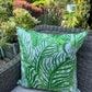 Luxury cushions in Christopher Farr Millie Feuille Outdoor fabric. Designer patio garden cushions 