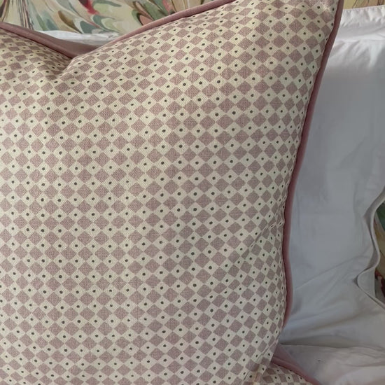 Luxury patterned cushions in Lewis & Wood Diamond Dot fabric Rose colourway 